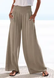 French Connection Leinenhose mit gerafftem Bund, weite Palazzohose für den Sommer