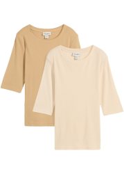 bonprix T-Shirt Packung, 2er, aus Baumwoll-Elasthan-Mix, schmale Passform, Halbarm-Design