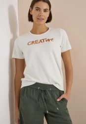 Cecil Print-Shirt Sommershirt mit Rundhals und Glitzer-Wording