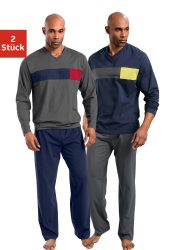 le jogger® Pyjama, (2 Stück), mit Colourblock-Einsätzen