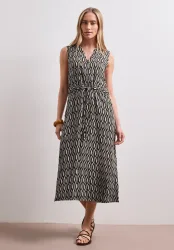 STREET ONE Midikleid Eingrifftaschen Sommerkleid mit grafischem Muster/Split Neck mit Zipperdetail