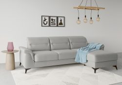 sit&more Ecksofa »Sinatra«, mit Recamiere, optional mit Kopfteilverstellung und Armteilfunktion oder mit Kopfteilverstellung, Armteilfunktion, Bettfunktion und Bettkasten, mattschwarze Metallfüsse