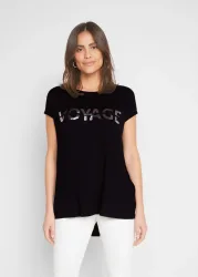 bonprix Longshirt hinten länger geschnitten, Kurzarm, mit Metallic-Druck