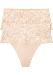 bonprix String Packung, 2 Stk. mit breitem Spitzenbund, elastisches Material, figurbetonte Passform