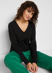 bonprix Langarmshirt schmal geschnittene Passform, V-Ausschnitt