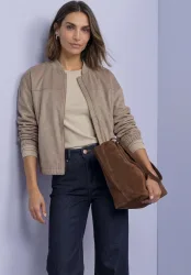 Velours Blouson mit Rundhals und Zipper