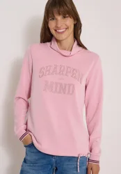 Langarm Shirt mit Stehkragen und Wording