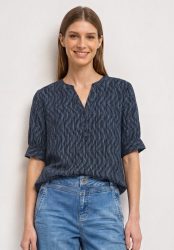 Kurzarm Bluse mit Split Neck und Elastiksaum