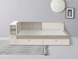 Kombi-bett Mit Stauraum - 90 X 190200 Cm - Weiß & Holzfarben - Liara Unisex Beige 90X190CM