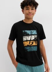 bonprix T-Shirt aus reiner Baumwolle, mit modischem Print, Kurzarm-Design, Regular Fit