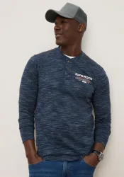 KangaROOS Langarmshirt mit Rundhals und Knopfleiste, Langarm, schmale Passform