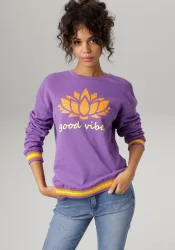 Aniston CASUAL Sweatshirt, Frontdruck mit abstrakter Seerose und Schriftzug