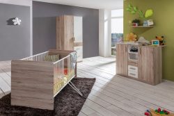 Babyzimmer-Komplettset »Bergamo«, (Set, 3 St.), Bett + Wickelkommode + 2 trg. Schrank