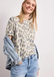 STREET ONE Kurzarmshirt Sommershirt im Ausbrenner-Look mit Leo-Print