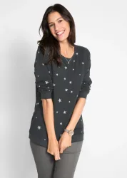 bonprix Langarmshirt figurumspielende Passform, mit Rundhalsausschnitt, aus Baumwolle