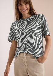 Cecil Print-Shirt Ausbrenner-Optik, elastischer Saum, Viskosemix