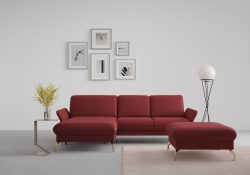 sit&more Ecksofa »Fashion«, wahlweise mit Kopfteilverstellung und Vorziehsitz, motorisch, mit satinierten Nickelfüssen