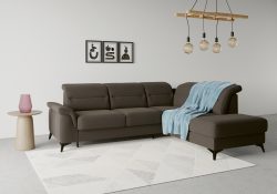 sit&more Ecksofa »Sinatra«, mit Ottomane, optional mit Kopfteilverstellung und Armteilfunktion oder mit Kopfteilverstellung, Armteilfunktion, Bettfunktion und Stauraum, mattschwarze Metallfüsse