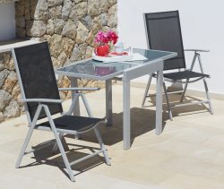 MERXX Gartenmöbelset »Lima«, 3-tlg., 2 Hochlehner, Ausziehtisch 65x130 cm, Alu/Textil