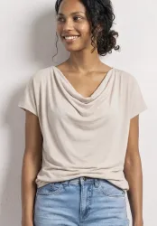 STREET ONE Kurzarmshirt Sommershirt mit Wasserfall-Front und im Silk-Look