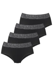 LASCANA Taillenslip 4er Pack, aus elastischer Baumwolle mit Leo-Spitze am Bund