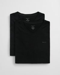 Gant - T-Shirt  2er Pack Bequem sitzend-V-NECK T-SHIRT 2-PACK, für Herren, Schwarz, Größe M