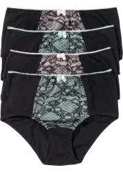 bonprix Maxislip Packung, 4 Stk. mit farbigem Spitzeneinsatz, mit Zierschleife, bequeme Passform