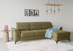sit&more Ecksofa »Sinatra«, mit Recamiere, optional mit Kopfteilverstellung und Armteilfunktion oder mit Kopfteilverstellung, Armteilfunktion, Bettfunktion und Bettkasten, mattschwarze Metallfüsse