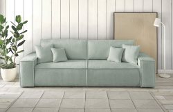 Home affaire 2-Sitzer »CHAMBORD«, Nachts: Schlafsofa (Liegefläche 200x136 cm) mit Bettkasten, tagsüber chilliges 3-Sitzer-Sofa mit 2 losen Rückenkissen und Zierkissen gratis, weicher Boucle-Stoff aus 90% recycelten Fasern!