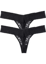bonprix String Packung, 2 Stk. modischer Stil, Allover Spitze, Spitzenband entlang der Taille