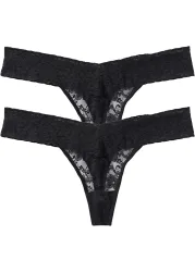bonprix String Packung, 2 Stk. modischer Stil, Allover Spitze, Spitzenband entlang der Taille