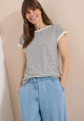 Cecil T-Shirt lässiger Streifenlook, Rundhals, softer Materialmix