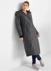 bonprix Wintermantel mit abnehmbarer Kapuze + Fellimitat, Daumenlöcher, Handy-Innentasche