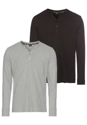 H.I.S Henleyshirt 2-er Pack, mit Knopfleiste