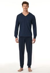 Schiesser Schlafanzug mit Bündchen Dunkelblau - Comfort Essentials für Herren, Größe 4XL, 100 % Baumwolle