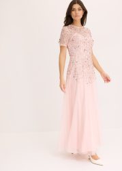 bonprix Maxikleid für festliche Anlässe, mit Tüll-Obermaterial, mit kurzem Arm