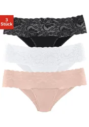 Vivance Brasilslip 3er-Pack, aus elastischer Baumwolle mit floraler Spitze