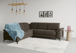 sit&more Ecksofa »Sinatra«, optinal mit Kopfteilverstellung und Armteilfunktion oder mit Kopfteilverstellung, Armteilfunktion, Bettfunktion und Schubkasten, langer Schenkel links oder rechts bestellbar, mattschwarze Metallfüsse