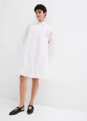 bonprix Hemdblusenkleid mit Ballonsaum aus reiner Baumwolleweiß 38Damen