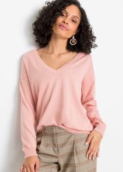 bonprix Strickpullover kuschelweiches Material, Oversize-Passform, V-Ausschnitt