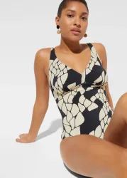 bonprix Badeanzug mit aufwendigem Druck, sportlicher Stil, aus Polyamid und Elasthan