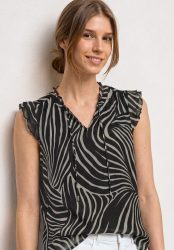 STREET ONE Blusentop weich fallende Chiffon-Qualität, ärmellos mit Rüschen, V-Ausschnitt