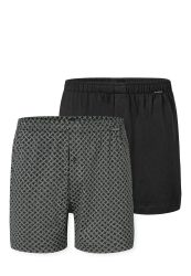 Schiesser Boxershorts mit Knopfleiste 2er-Pack Schwarz gemustert - Boxershorts Multipacks für Herren, Größe M, 100 % Baumwolle