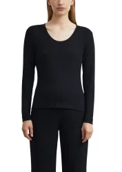 Comma Langarmshirt mit tiefem Rundhals / Viskose-Stretch