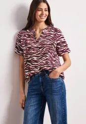 Kurzarm Bluse mit Split Neck und Print