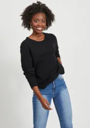 VILA - Pullover, Rundhals, langarm, für Damen, Black, Größe XL