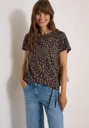 T-Shirt mit Boat Neck und Leo-Muster