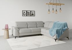 sit&more Ecksofa »Sinatra«, optinal mit Kopfteilverstellung und Armteilfunktion oder mit Kopfteilverstellung, Armteilfunktion, Bettfunktion und Schubkasten, langer Schenkel links oder rechts bestellbar, mattschwarze Metallfüsse