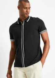 bonprix Piqué-Poloshirt mit Reißverschluss aus reiner Baumwolleschwarz 64Herren