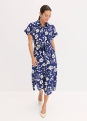 bonprix Blusenkleid feminin geschnitten, mit Hemdblusenkragen, Kurzarm, mit Bindeband